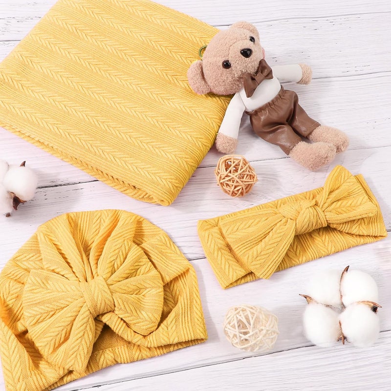 DRESHOW BQUBO Newborn Receiving Blanket Toddler Warm for Girls with Bow Hat and Bow Headband Shower Gift - Image 5